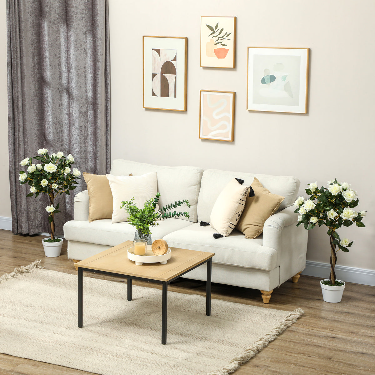 Set of Two Faux Rose Trees - White
