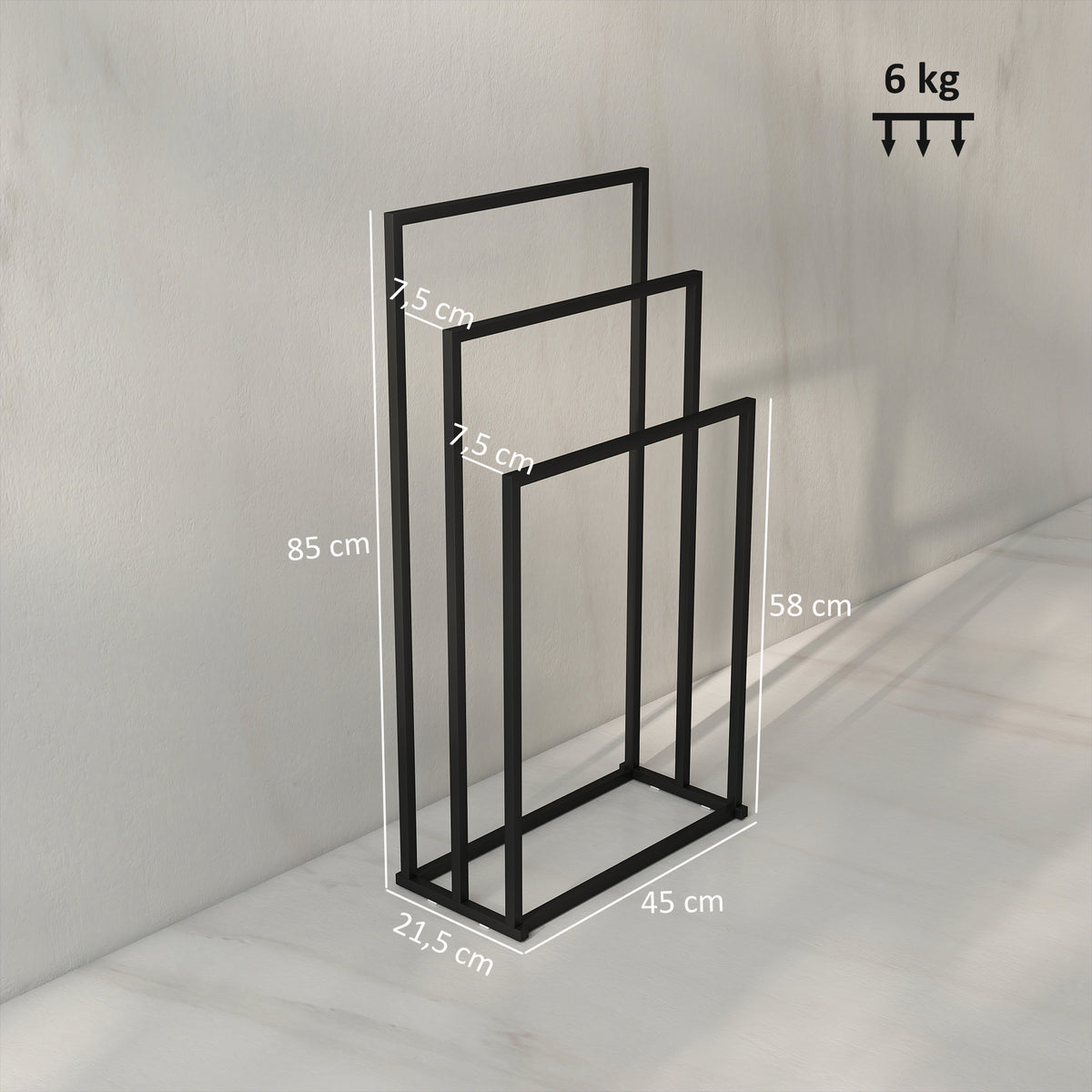 Freestanding Towel Rack, Steel Towel Rail Holder with 3 Bars, Black
