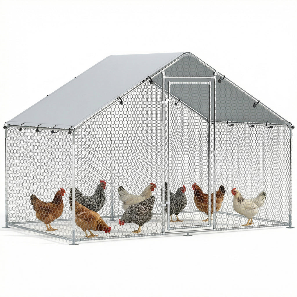 Hühnerauslauf für 5-8 Hühner, Dachplane, verriegelbare Tür, Stahlrahmen, 5,1 m², 3 x 1,7 x 1,9 m