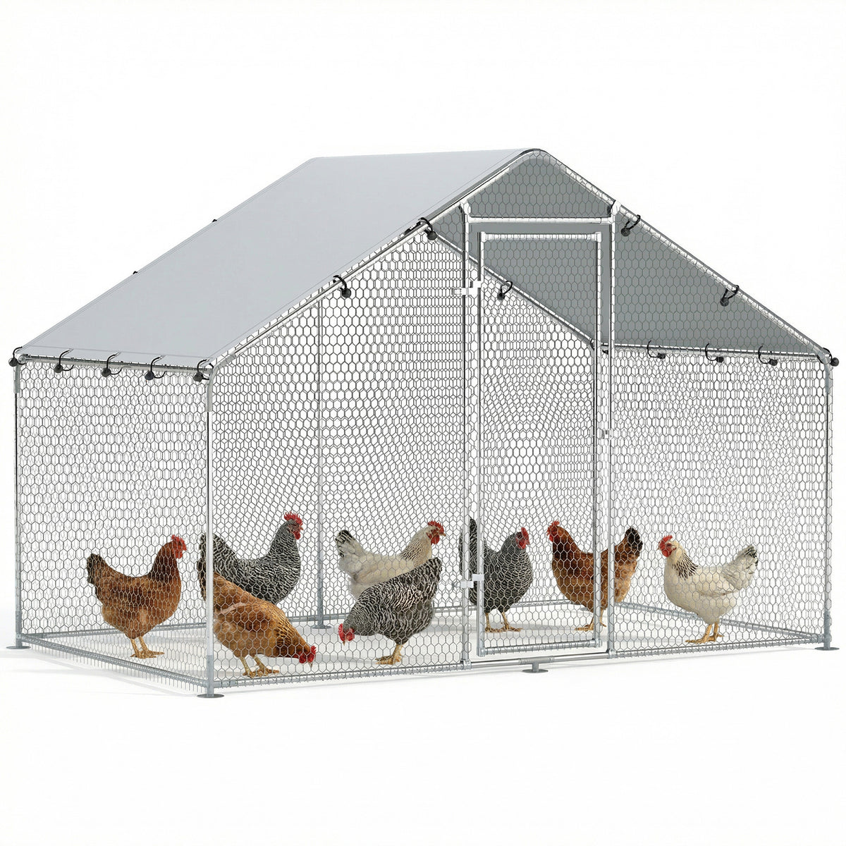 Hühnerauslauf für 5-8 Hühner, Dachplane, verriegelbare Tür, Stahlrahmen, 5,1 m², 3 x 1,7 x 1,9 m