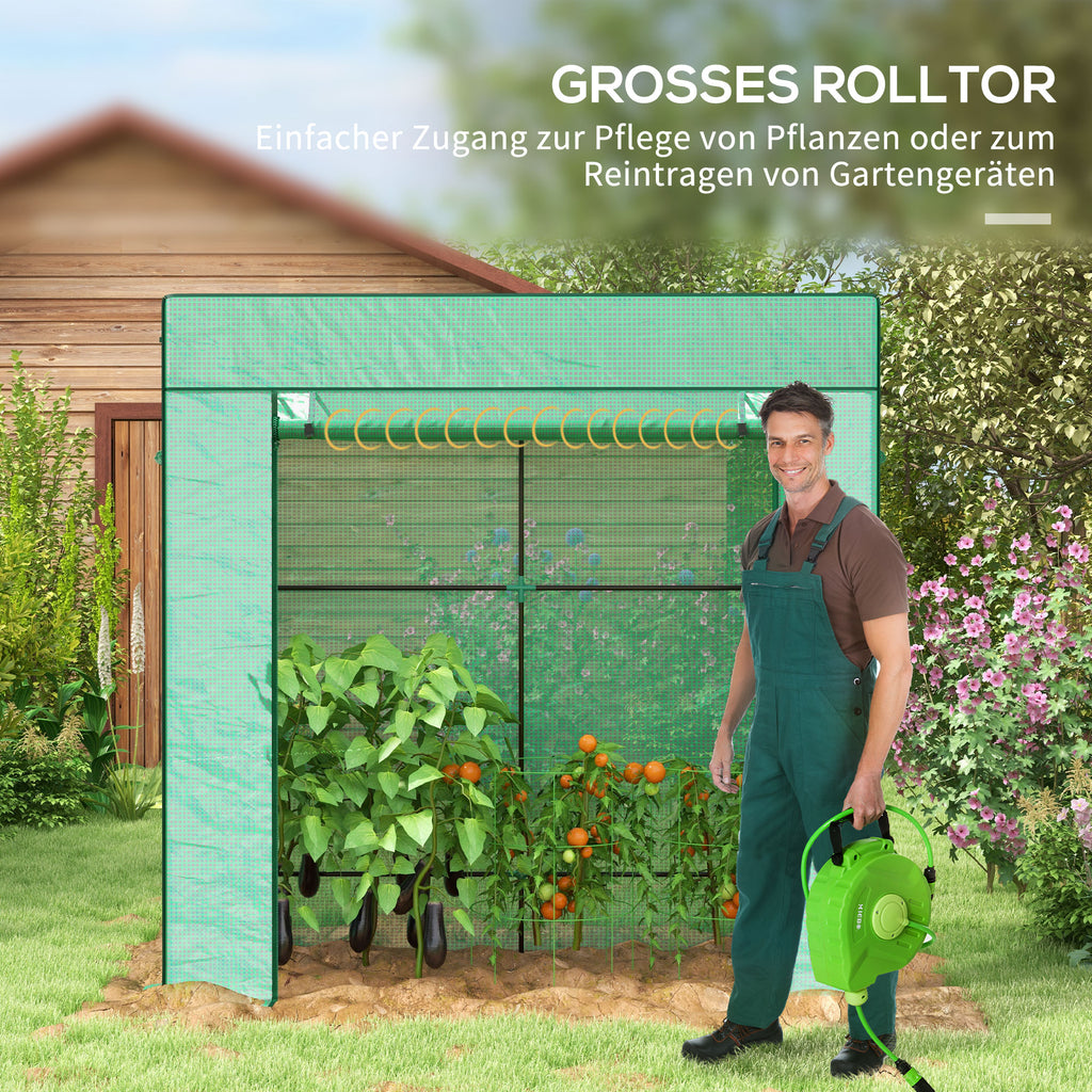 Tomatengewächshaus Foliengewächshaus mit Rolltor Mesh-Fenster Schrägdach 196 x 77 x 197 cm Grün