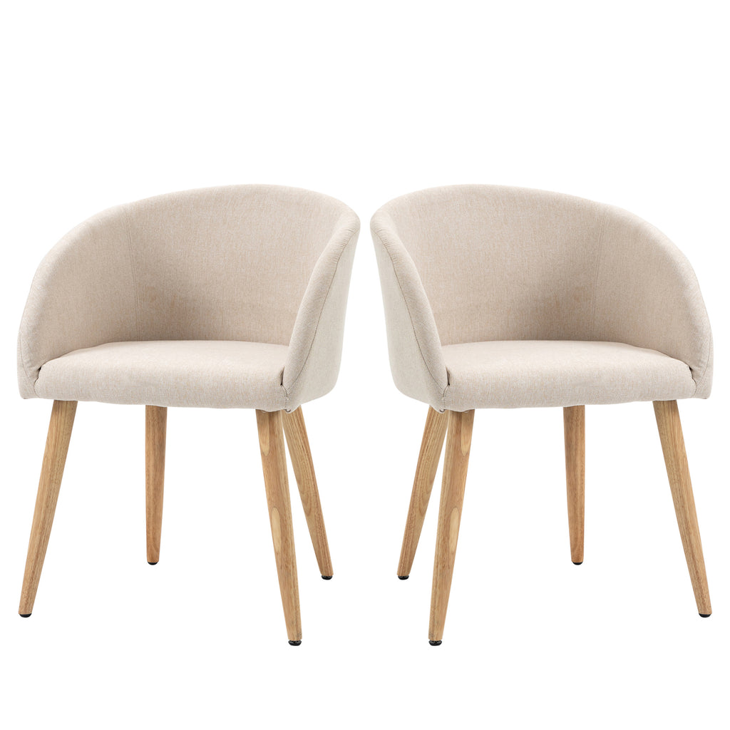 2er-Set gepolsterte Stühle, skandinavisches Design, Polsterstühle mit Holzbeinen, rutschfeste Pads, 150 kg Belastbarkeit, Beige