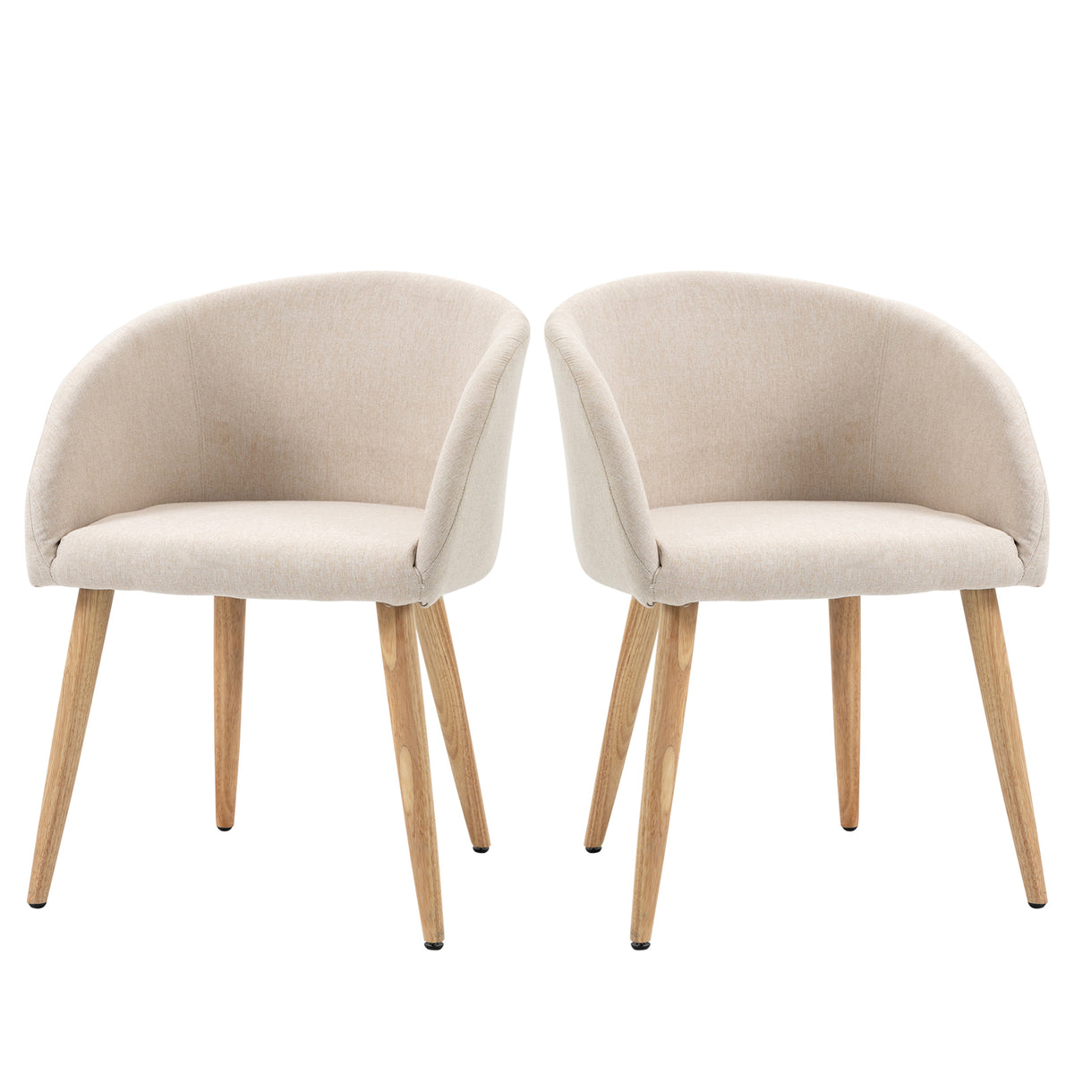 2er-Set gepolsterte Stühle, skandinavisches Design, Polsterstühle mit Holzbeinen, rutschfeste Pads, 150 kg Belastbarkeit, Beige