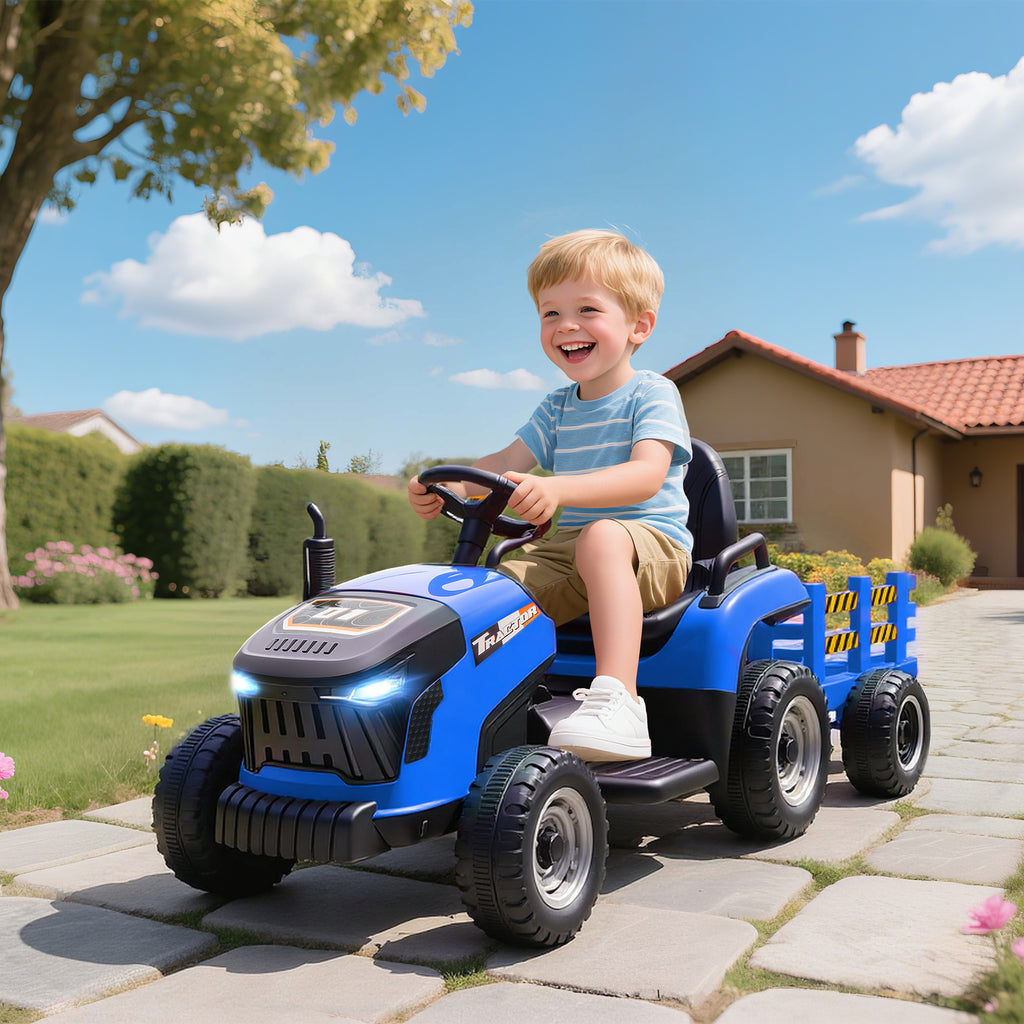 Elektrischer Kindertraktor, Aufsitz-Traktor mit Fernbedienung, Soft-Start, f¨¹r Kinder im Alter von 3-8 Jahren, Blau