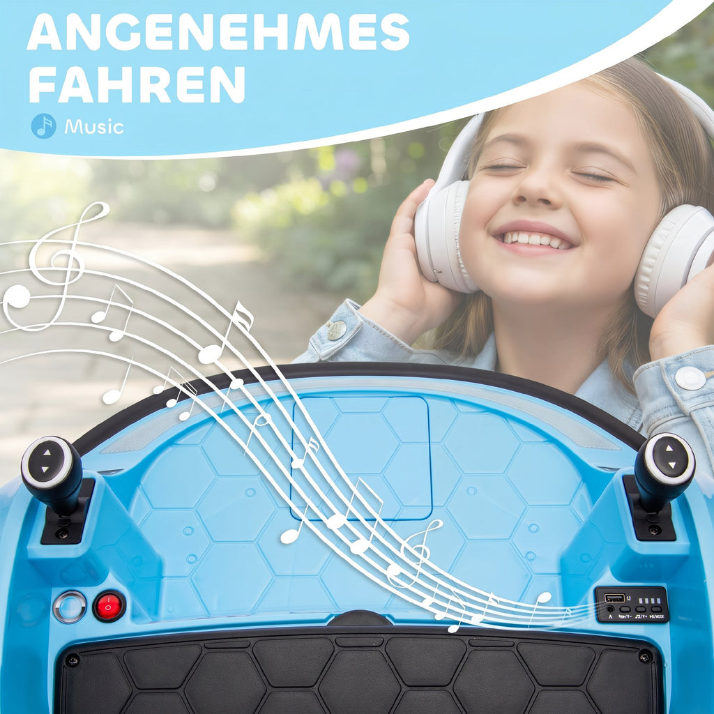 Autoscooter, 360° Rotation, 2 km/h Geschwindigkeit, Sicherheitsgurt, LED-Lichter, Musik und Hupe, Blau