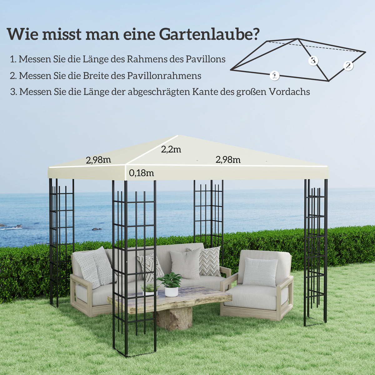 3 x 3(m) Gazebo Frame Replacement - Cream
