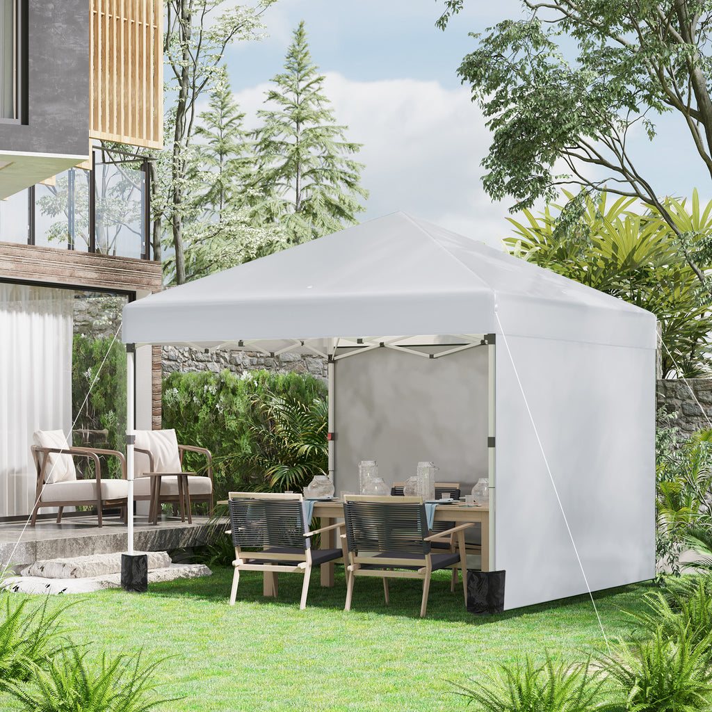 3 x 3 m Pop Up Gazebo, UPF 30+ Party Tent with 2 Sidewalls, Weight Bags and Wheeled Bag, Light Grey