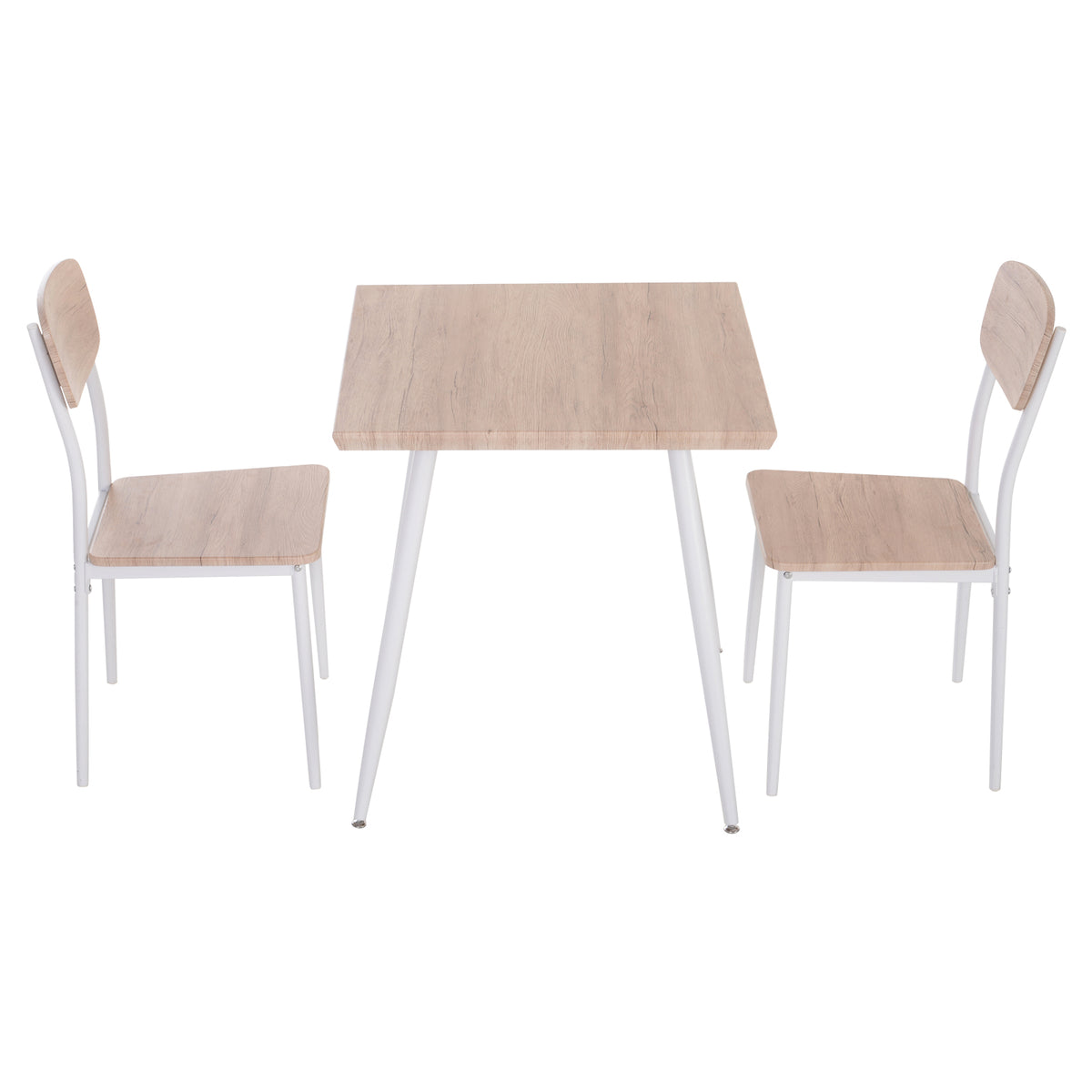 3-teilige Essgruppe Esstisch mit 2 Stühlen Esszimmergruppe mit Metallgestell Sitzgruppe für Esszimmer, Küche Nautr+Weiß