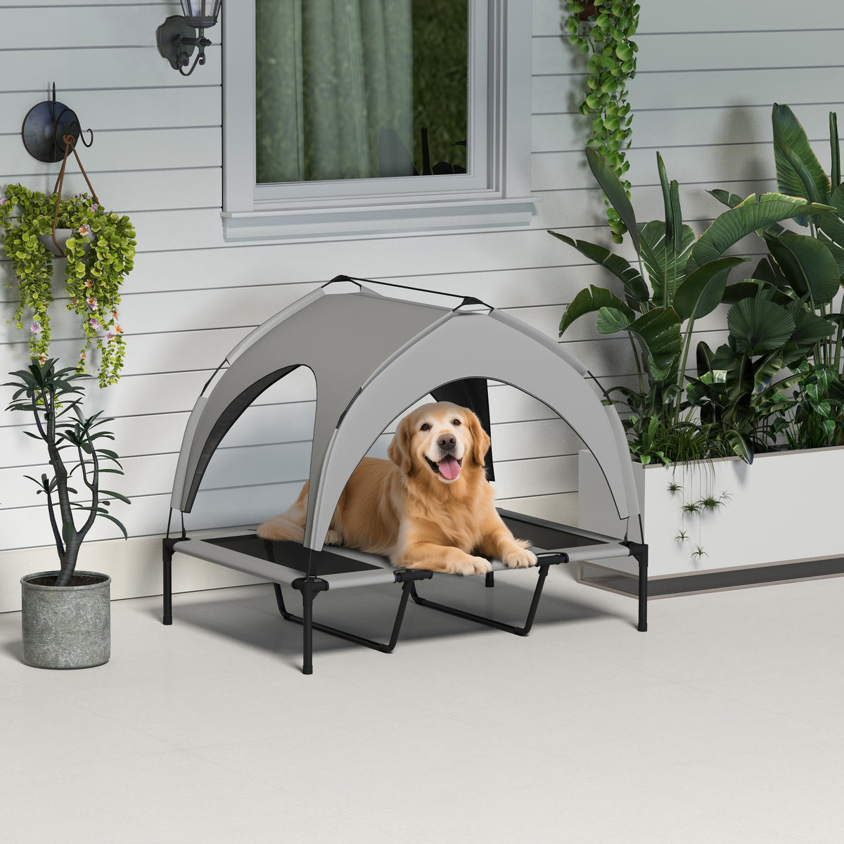 Cooling Raised Pet Bed w/ Washable Breathable Mesh, for Large Dogs, 106 x 76 x 94cm - Light Grey