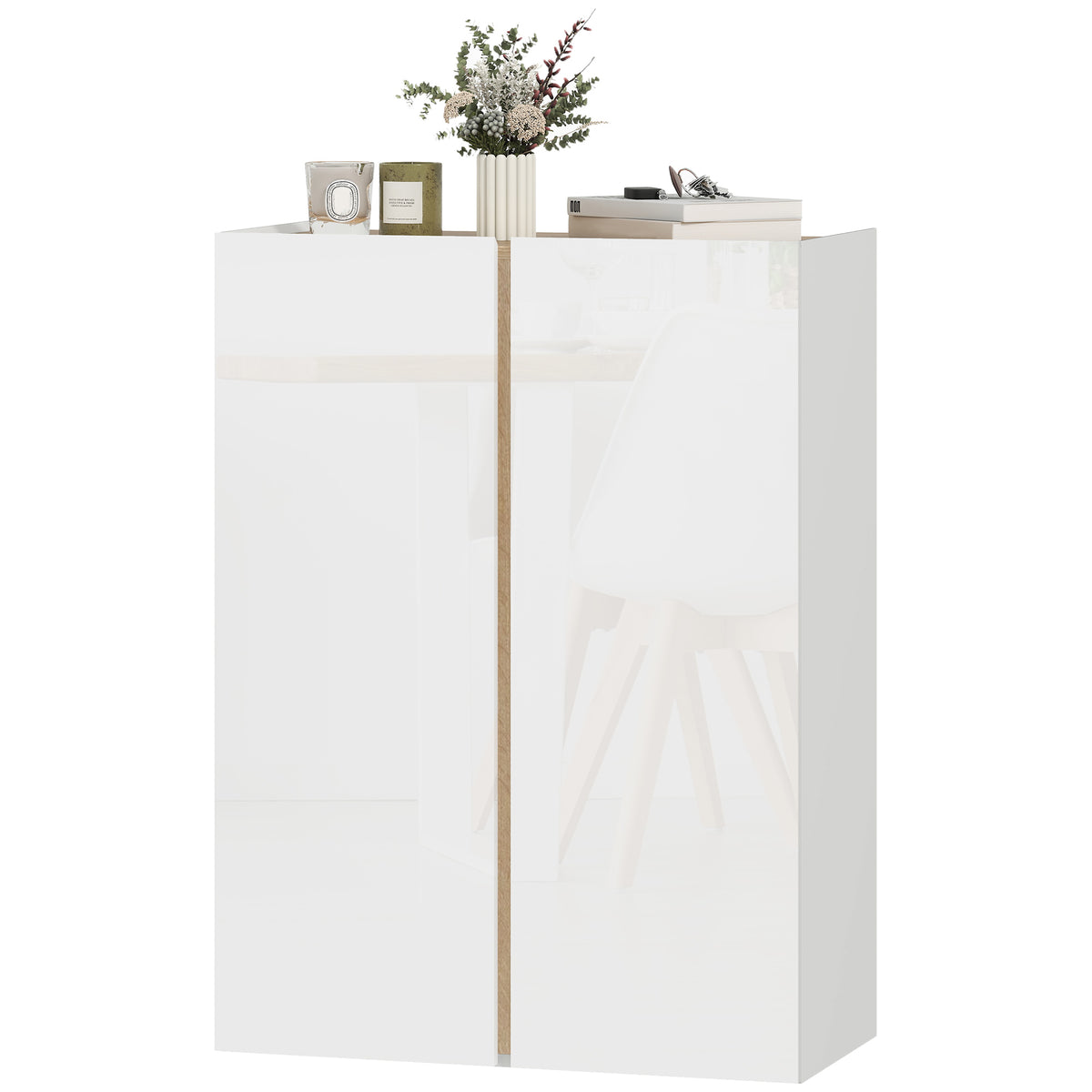 Schuhschrank mit Soft-Close-Funktion, 6-stufiges Design ohne Griffe, fasst bis zu 18 Paare, f¨¹r Flur, Eingangsbereich, Holz, Wei?