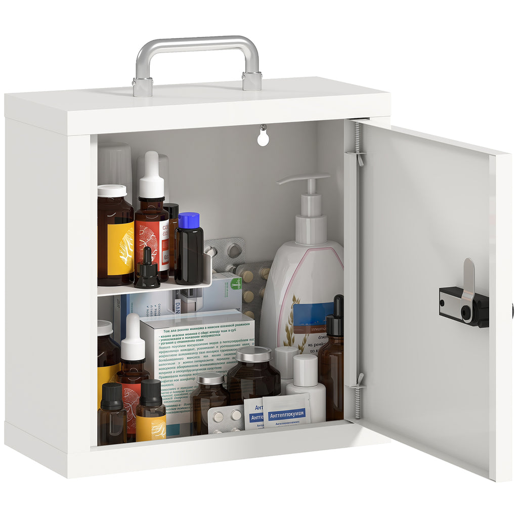 Medizinschrank zur Wandmontage mit Zahlenschloss, 2-stufiger Erste-Hilfe-Schrank aus Edelstahl, Weiß