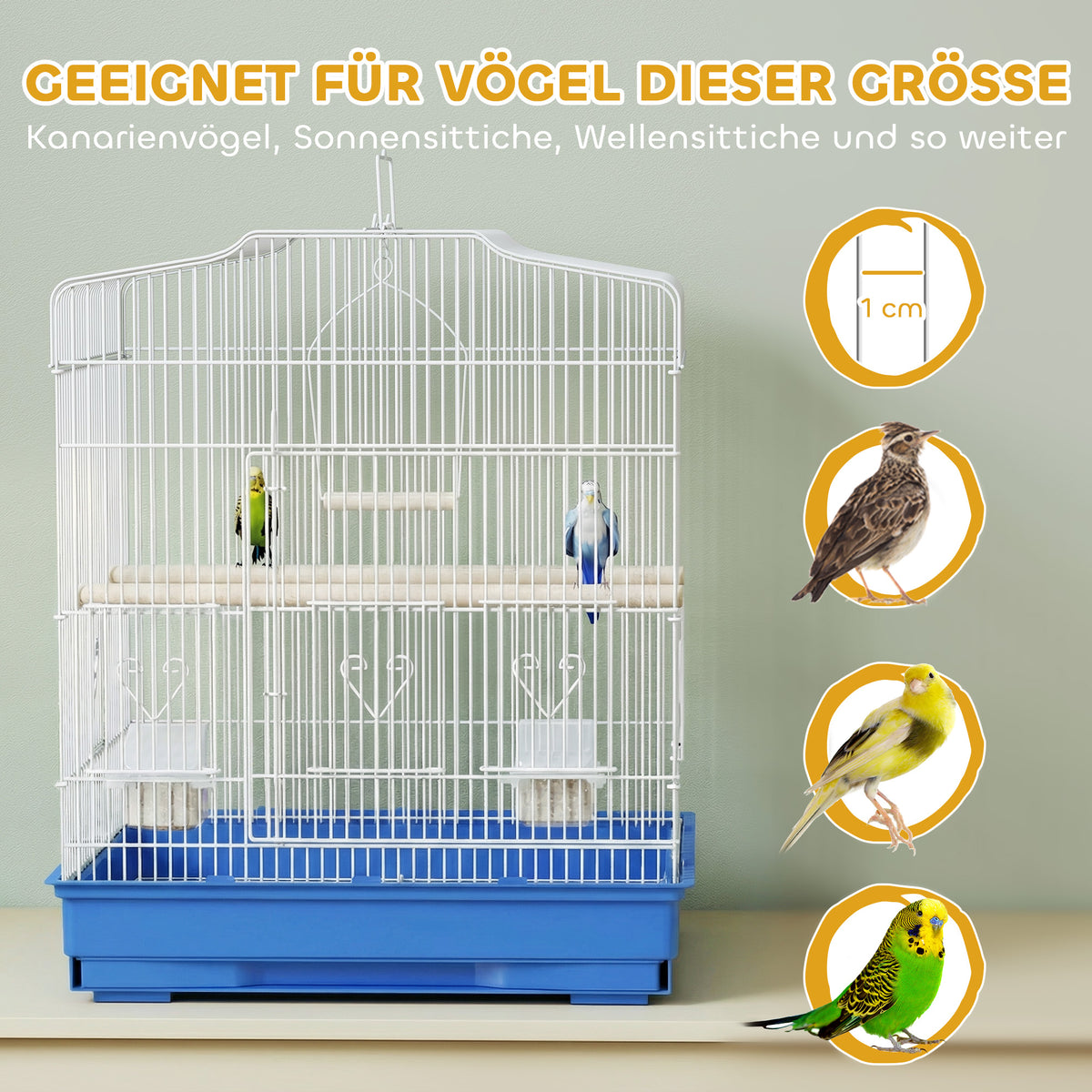 Large Metal Bird Cage with Perches, Food Bowls, Swing, for Budgies, Parakeets, Blue