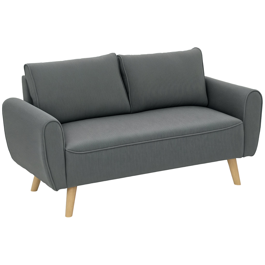 Zweisitzer-Sofa, Stoffcouch, 2 R¨¹ckenkissen, Cordbezug, 145 x 75 x 78 cm, Anthrazit