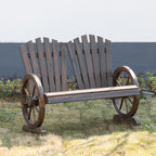 Fir Wood Love Seats with Wheel-Shaped Armrests, Large Load-Bearing Chair, Natural Wood Grain