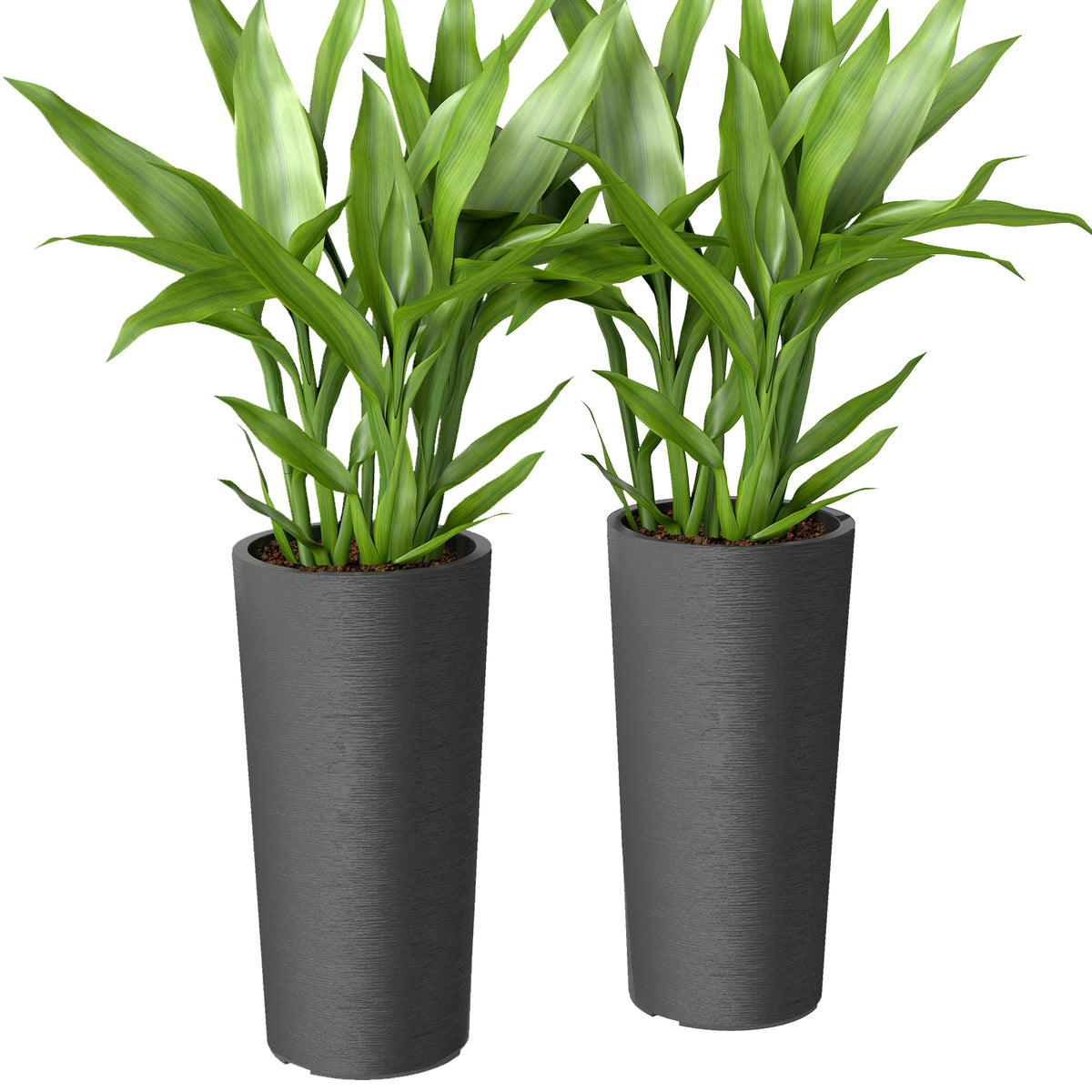 2er Set Blumentopf stapelbar Pflanzkübel mit Löcher 35x35 cm Pflanztöpfe Rund Dunkelgrau