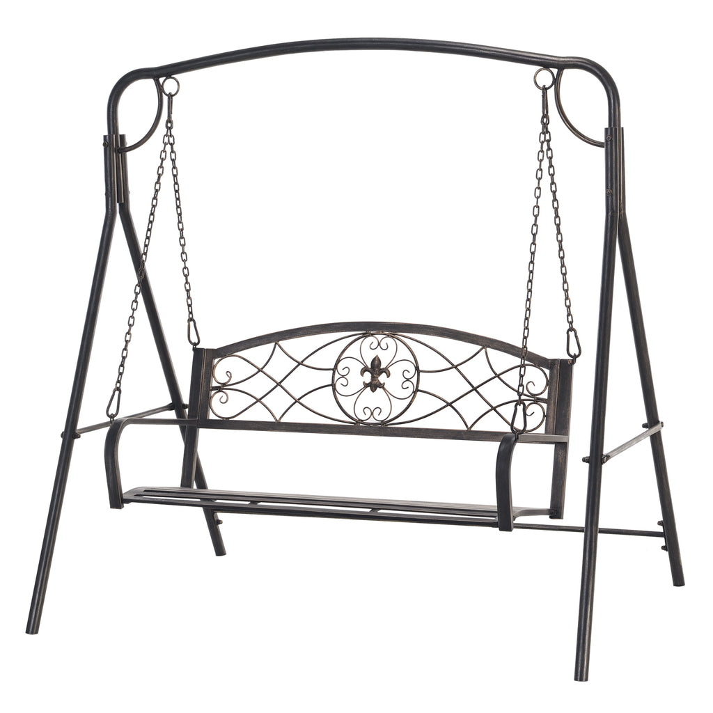 Gartenschaukel Schaukelbank für den Garten Outdoor-Schaukel, Vintage Design, Messing-Optik, 167 cm x1 23 cm x 175cm