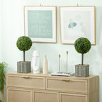 2er-Set k¨¹nstliche Pflanzen, UV-best?ndige Kunstb?ume im Topf, f¨¹r drinnen und drau?en geeignet, Kunststoff, Zement, Gr¨¹n