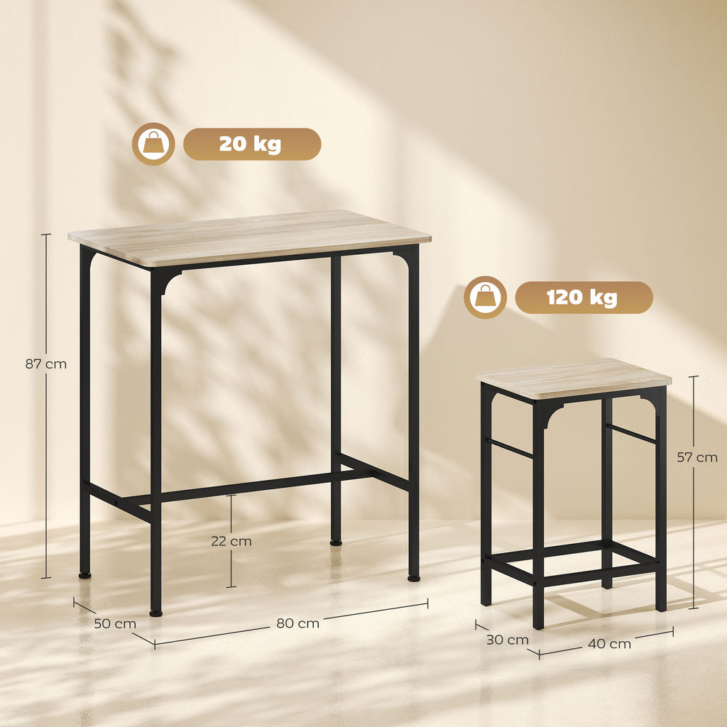 Bartisch Set Bartisch mit Barhocker-Set Esstisch mit 2 Stühlen mit Rutschfestem Fußpolster Naturholz