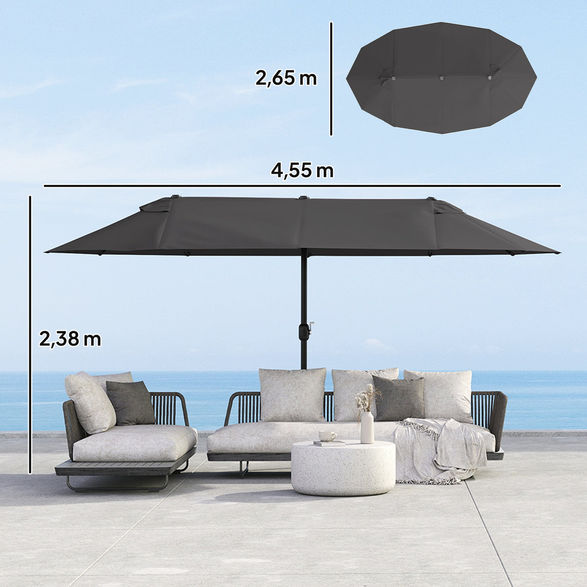 4.6m Double Garden Parasol - Black