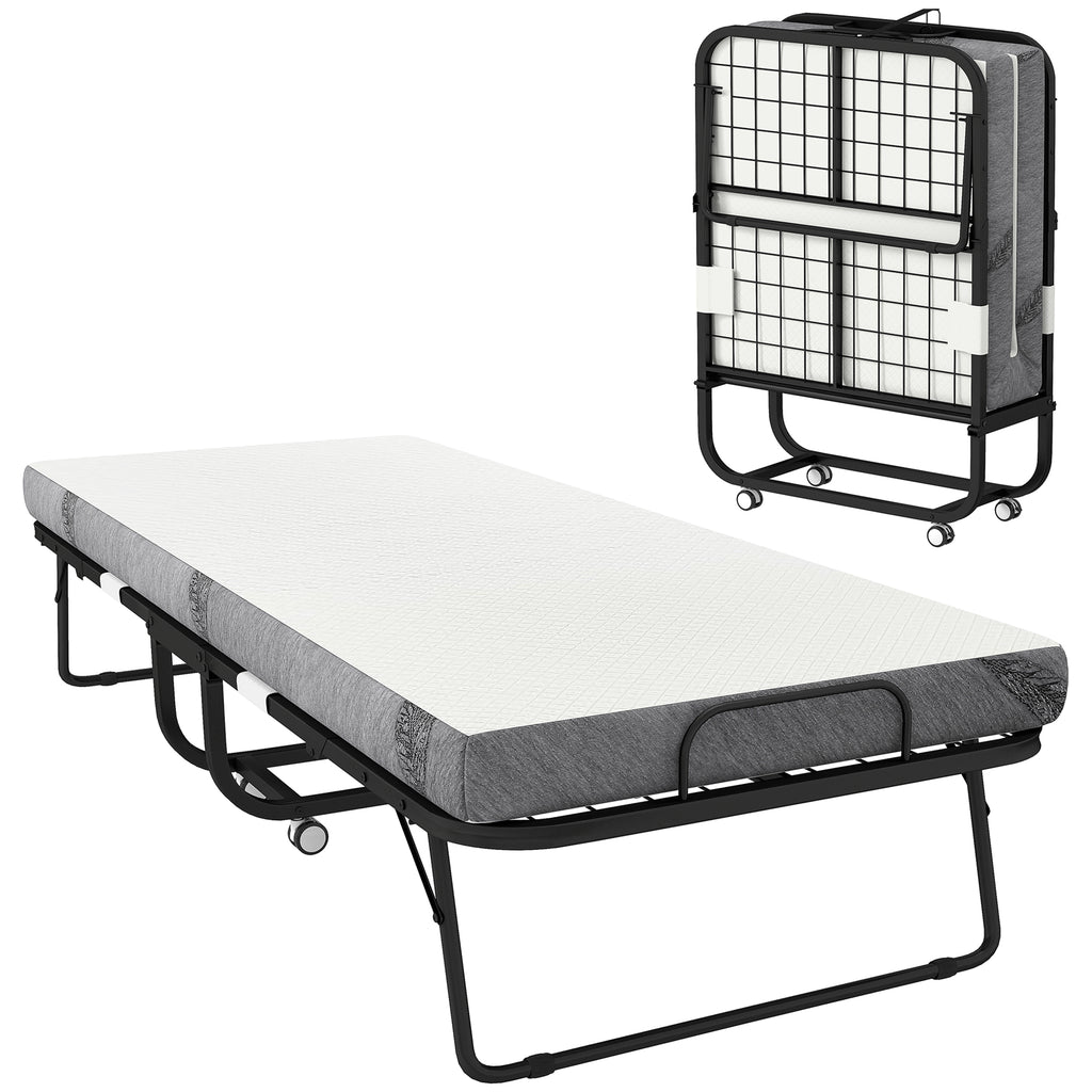 Klappbett 80x200 cm Erwachsene Gästebett Klappbar mit 10cm Dicker Schaumstoff Reisebett mit Stahlrahmen Feldbett mit Rollen bis 150 kg belastbar Einzelbett