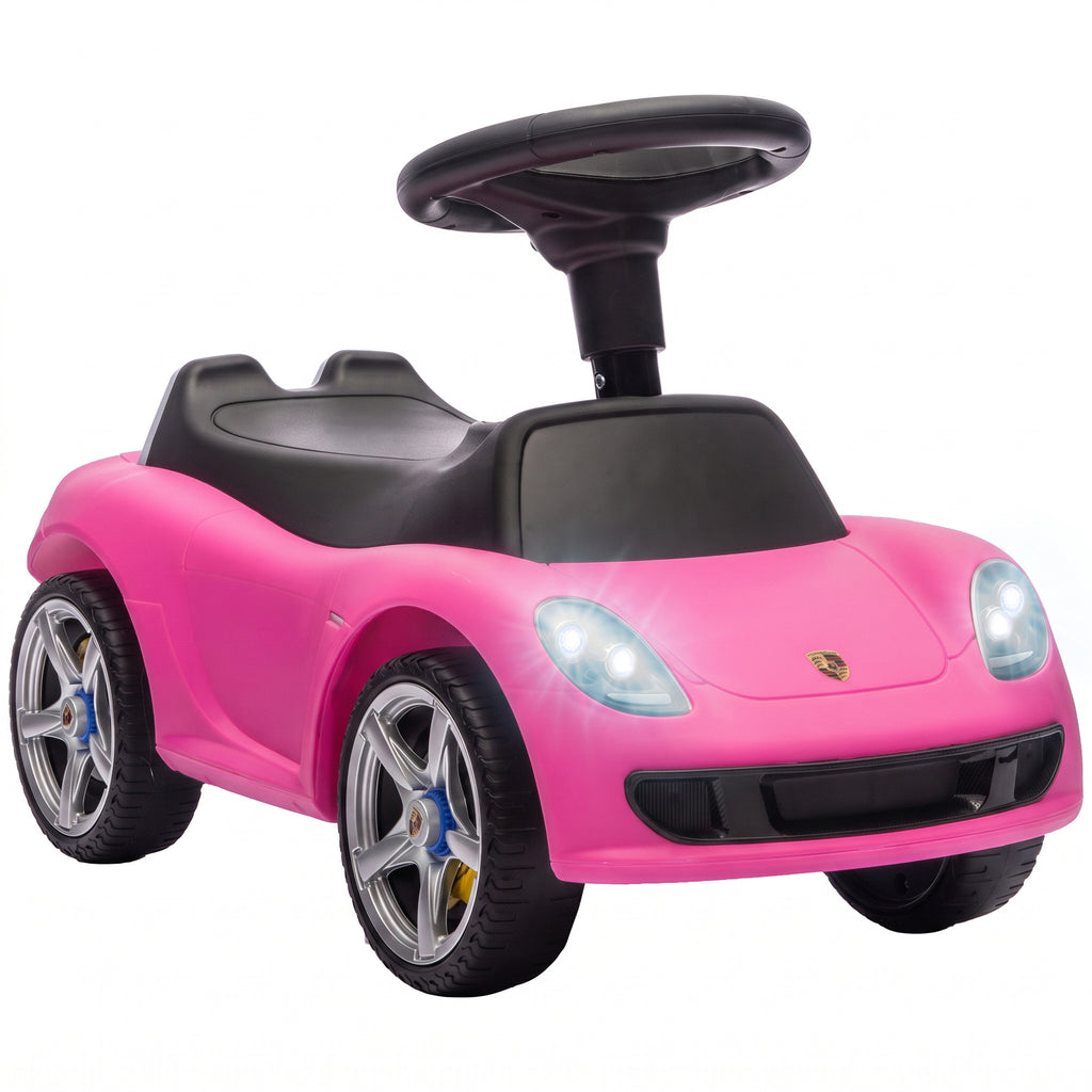 Ride on Car, Porsche Licensed Toddler Push Car with Horn, Headlights, Sound and Steering Wheel for 18-36 Months, Pink