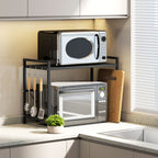 Expandable Microwave Oven Rack with 3 Hooks - Black