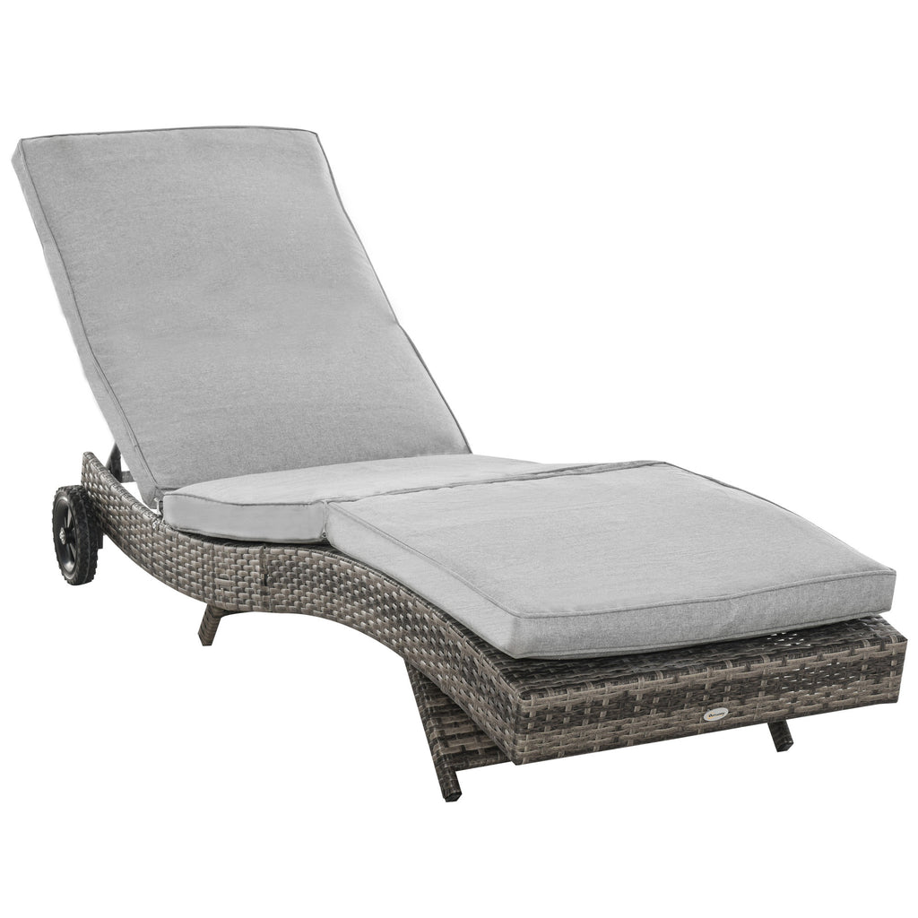 Polyrattan Sonnenliege Gartenliege mit Kissen 5-stufig verstellbar Rattanliege Gartenmöbel Liege S-Form Metall Grau 207 x 70 x 70 cm