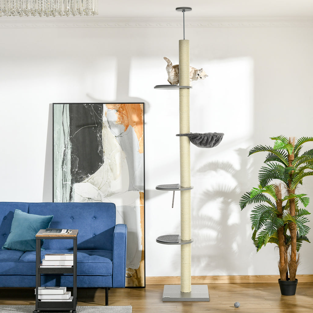 250cm Floor to Ceiling Cat Tree with Hammock, Scratching Post