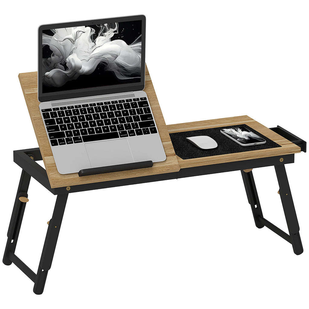 Betttisch, Laptoptisch Höhenverstellbar mit Schublade, Klappbar für Sofa Arbeiten Bett, Eiche