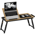 Betttisch, Laptoptisch Höhenverstellbar mit Schublade, Klappbar für Sofa Arbeiten Bett, Eiche