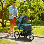 Foldable Pet Stroller Jogger, with Three Wheels, Canopy, for Medium and Small Dogs, Green