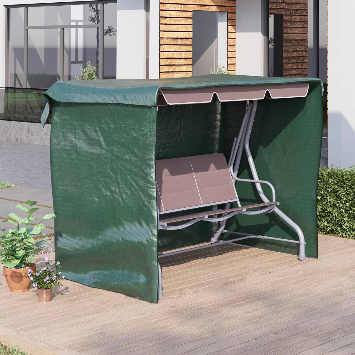 Hollywoodschaukel Abdeckung 3 Sitzer, Wasserdicht Winterfest Schutzhülle für Gartenschaukel, Winddicht UV-Beständig Abdeckplane für Gartenmöbel, Hängesessel, 215 x 155 x 150 cm Grün