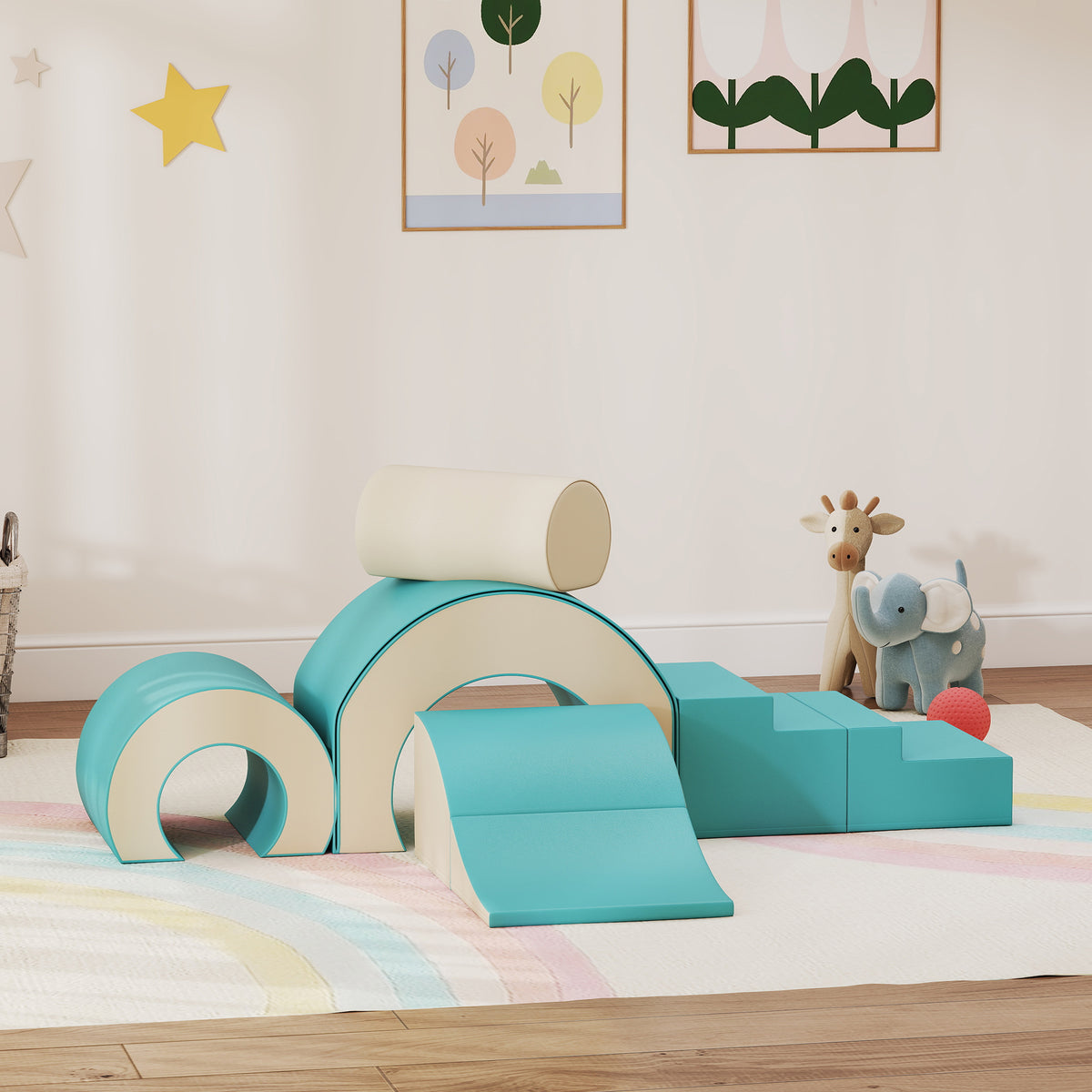 5-teiliges Softbaustein-Set f¨¹r Babys & Kleinkinder, Schaumstoff, Kunstleder, 5 kreative Formen, Indoor-Set zum Klettern, Krabbeln, Spielen, Gr¨¹n