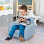 Children's Armchairs Toddler Chair Wood Frame Anti-Slip Legs High Back Bedroom Playroom Furniture Blue