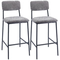 2er-Set Barstühle, gepolsterte Hochstühle für Küchentheke, Hausbar, Rückenlehne, Fußstütze, Stoffbezug, Stahl, Grau