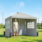 Pavillon ca. 3x3 m Wasserdicht Höhenverstellbar Pop-up Faltpavillon mit 3 Seitenwänden Fenster Lüftung, UV 50+ Hellgrau