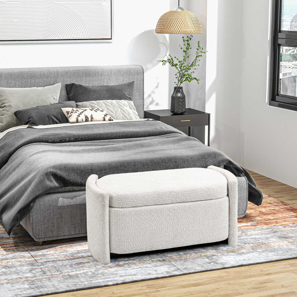Sitzbank mit Stauraum Flurbank Schuhbank, gepolstert, 105 cm x 44 cm x 45,5 cm. Creme/Beige