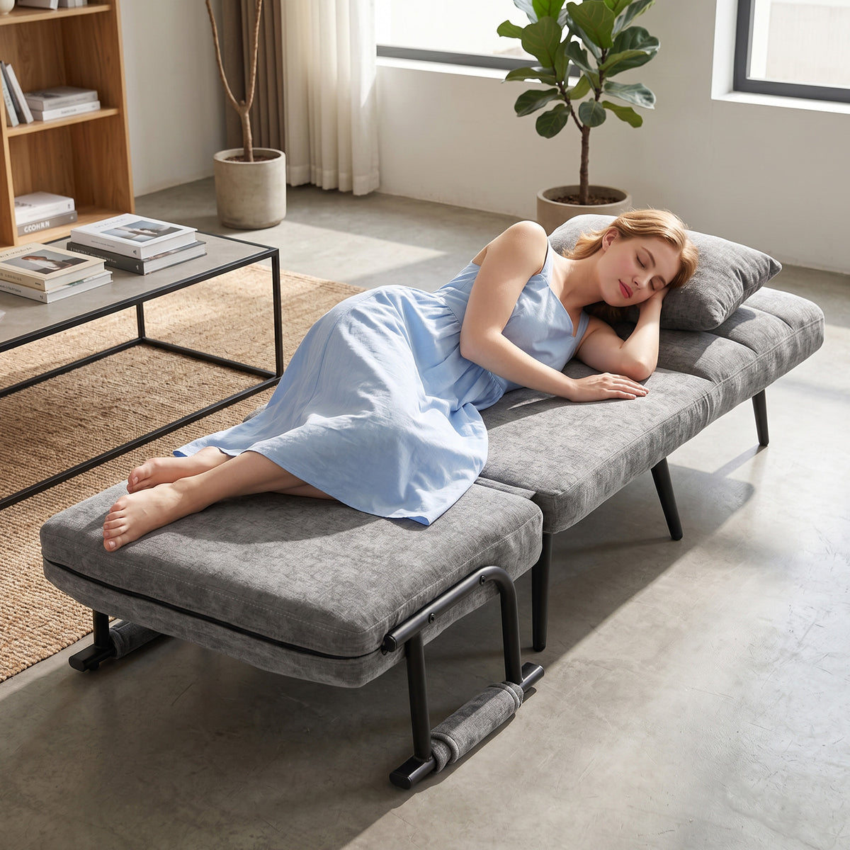 Schlafsessel 3 in 1 Klappbar Sessel mit Schlaffunktion, 186 x 60 cm Schlafsessel mit 5-stufig Verstellbarer Rückenlehne