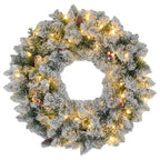 Weihnachtskranz mit LED-Beleuchtung, roten Beeren, realistisches Aussehen, Ø60 x 10 cm, Grün