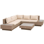  4-tlg. Luxus Polyrattan Gartengarnitur Gartenmöbel Garten-Set Sitzgruppe Loungeset Loungemöbel inkl. Ablagen und Beistelltisch Sitzkissen Braun