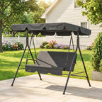 Three-Seater Garden Swing Chair, with Adjustable Canopy - Black