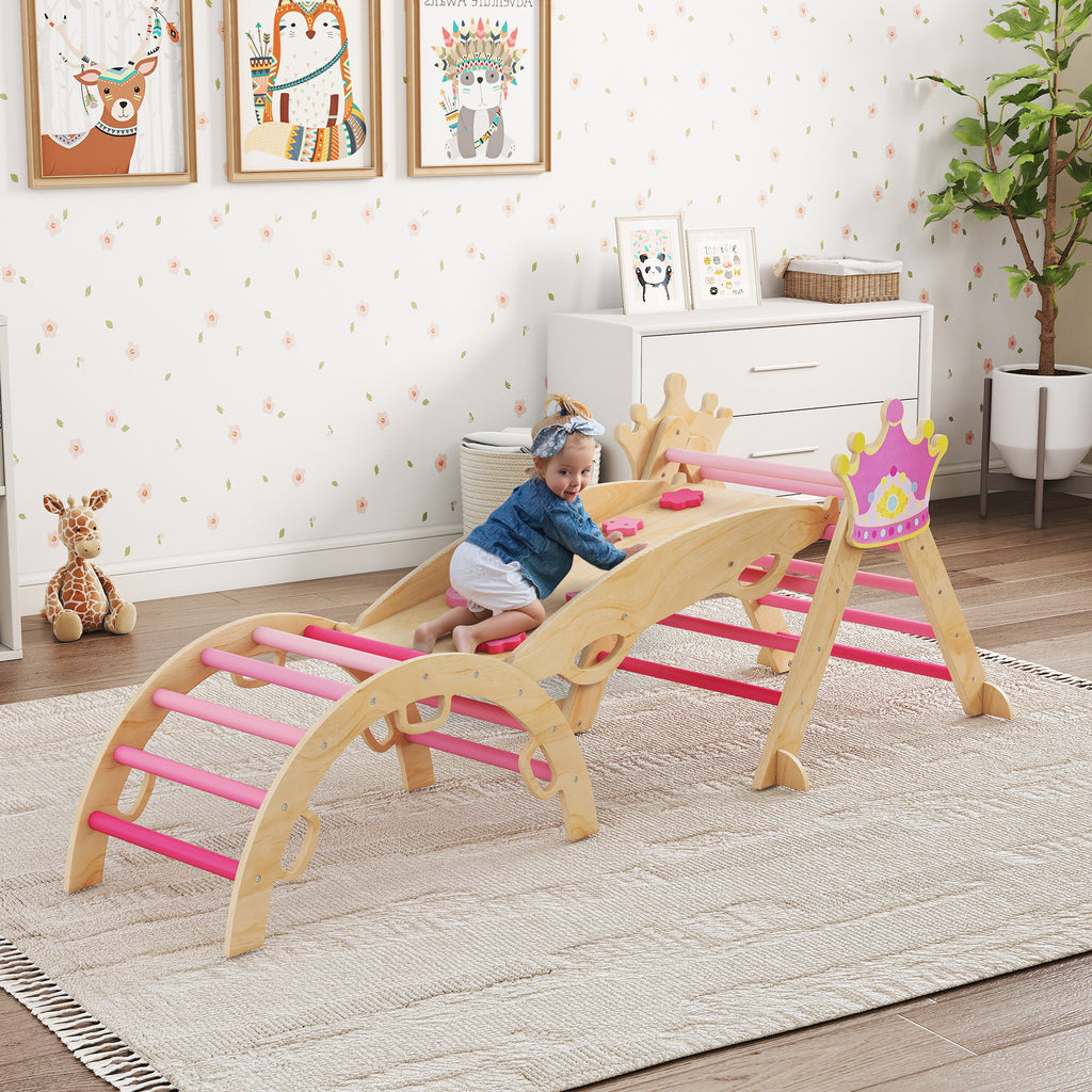 8-in-1 Indoor-Kletterger¨¹st f¨¹r Kinder, Prinzessinnen-Design, Rutsche, Rampe, Bogen, Holz