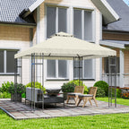 3 x 3 m Garten-Pavillon, 2-Stufen-Dach-Design, UV30+ Schutz, UV-beständig, Sonnenschutz, Metallrahmen, Cremeweiß