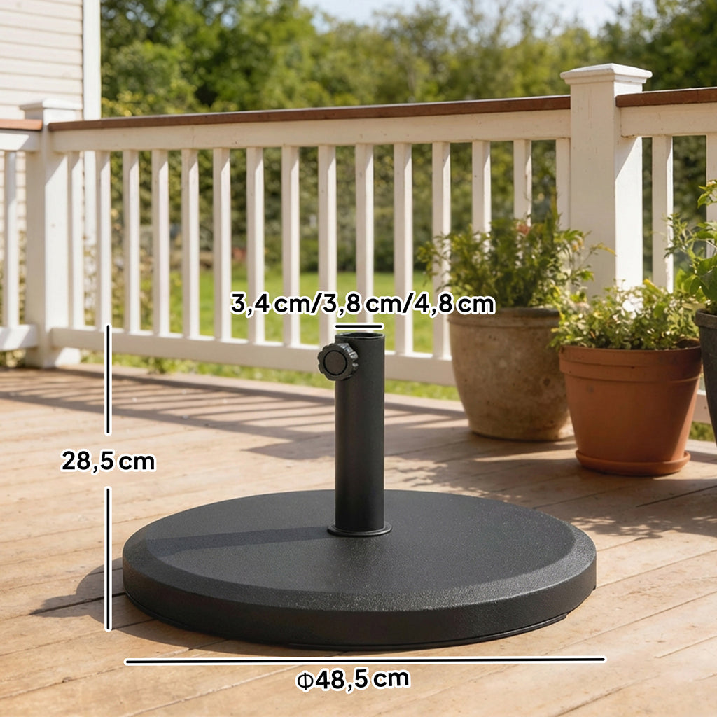 Sonnenschirmständer aus Zement 13kg Rund Schirmständer für Sonnenschirm 34mm/38mm/48mm Rohrdurchmesser, Schwarz