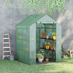 Foliengewächshaus begehbares Gewächshaus mit 8 Regalebenen Tomatengewächshaus Treibhaus Frühbeet mit Tür Grün Stahl PE-Kunststoff 143 x 138 x 190 cm