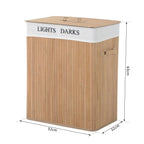 Bambus Wäschekorb mit Deckel 100 L Wäschesammler mit PU-Griffen, Wäschesack aus Segeltuch, Laundry Baskets Wäschesortierer für Waschküche Schlafzimmer Badezimmer Natur
