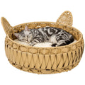 Katzenbett Rattan Katzenhöhle mit abnehmbares Kissen, Katzenkorb für Katzen bis 10 kg, 50 x 50 x 25 cm, Hellbraun