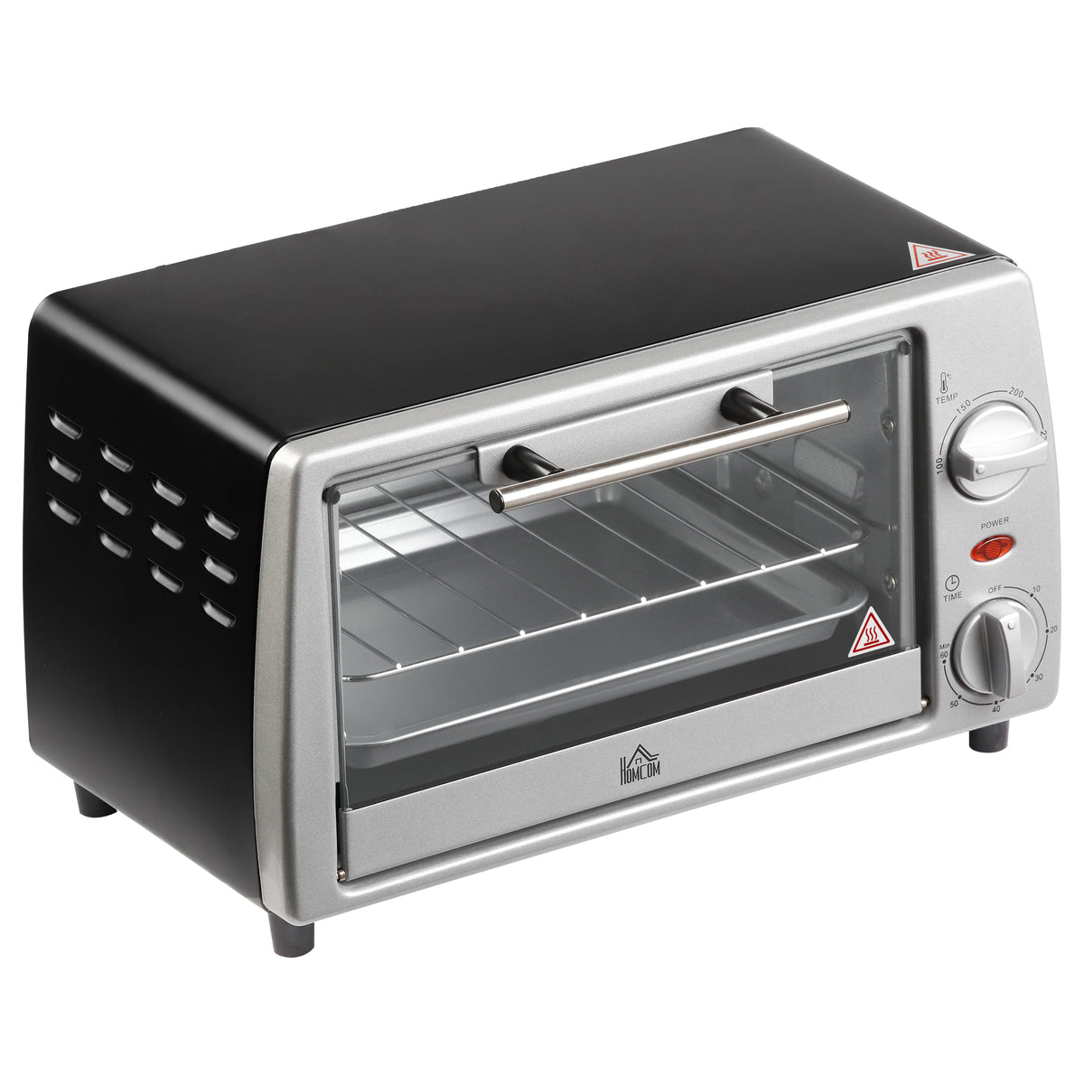 Mini Backofen 10 L 750W 100-230℃ 60 Min. Timer mit Backblech, Grillrost und Herausnehmbarer Bodenschale, Pizza-Ofen Silber