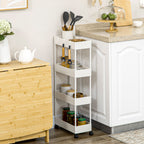 K¨¹chenwagen mit 4 Regalen, 4 flexiblen Haken, 4 Rollen, 40 cm x 19 cm x 90 cm, Nischenwagen, Wei?