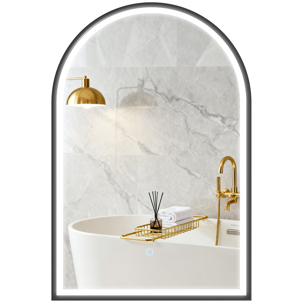 LED Badezimmerspiegel 60 x 90 cm mit Beleuchtung, Front- & Rückbeleuchtung, Memory-Funktion, Touch-Schalter, Schwarz